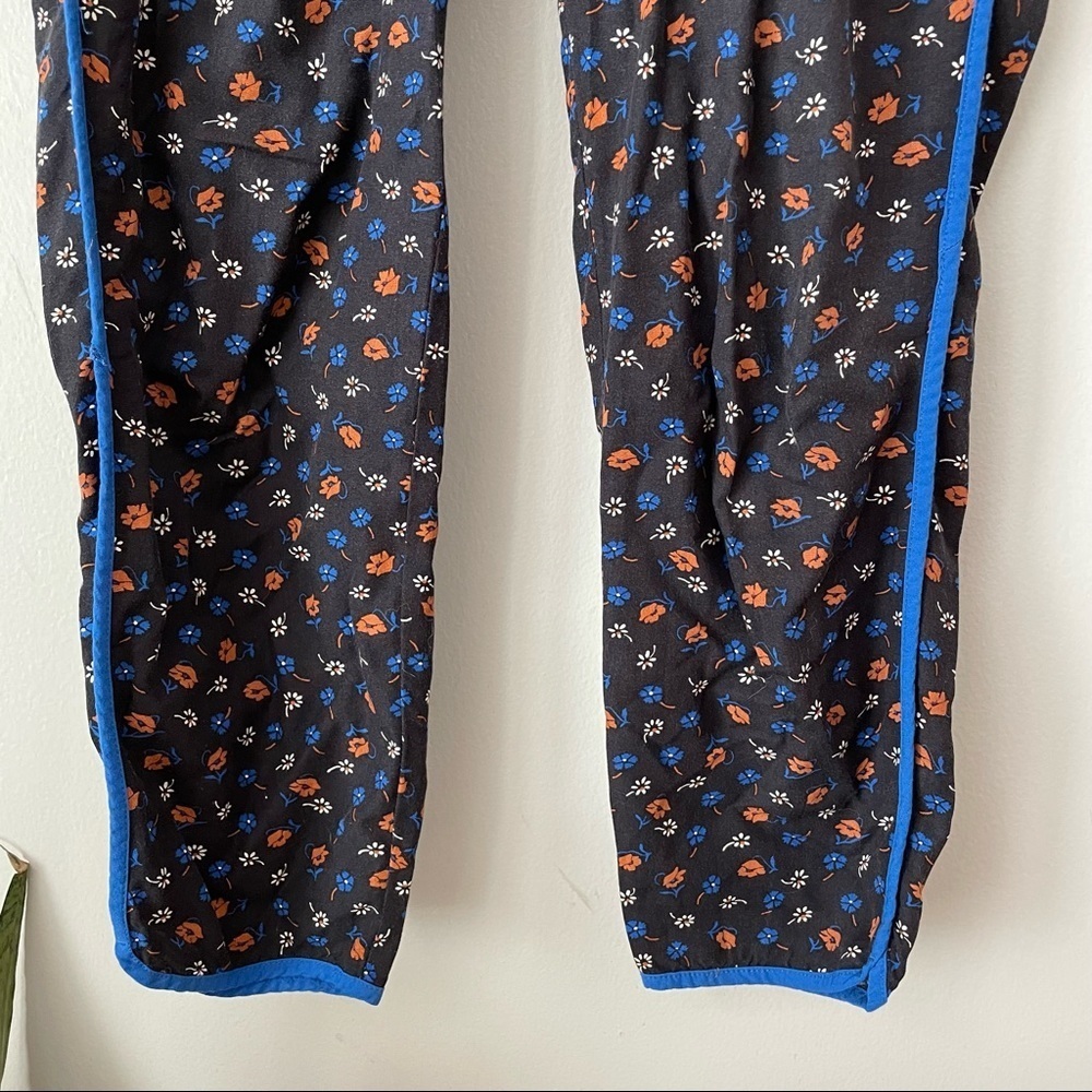 Madewell Prairie Posies Black Floral Cobalt Blue Piping Track Trousers - Picture 8 of 11